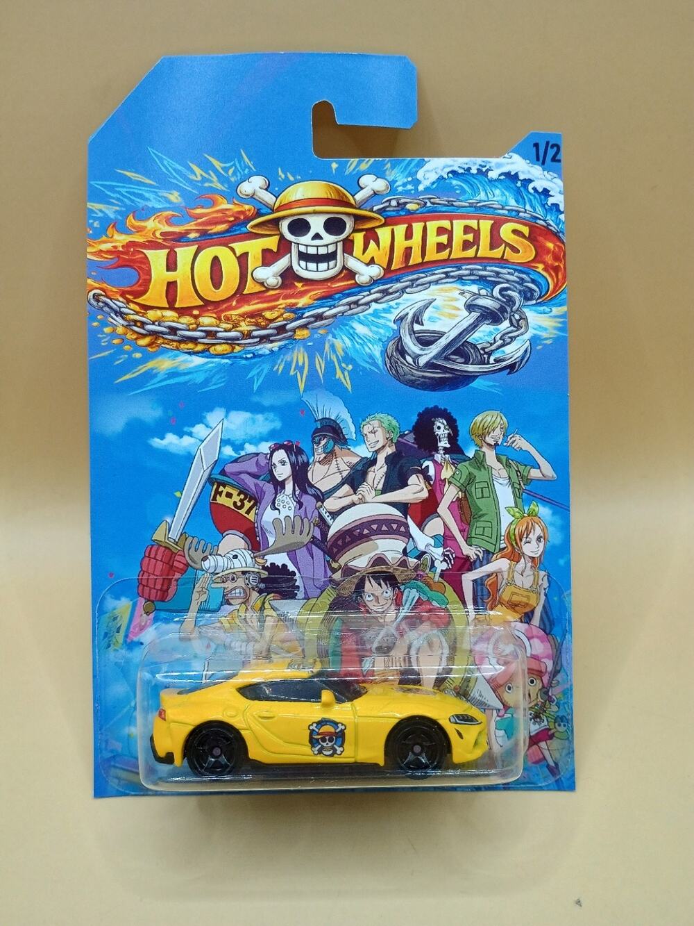 Custom Hot Wheels One Piece Anime Card w/ Matchbox Toyota Supra - 1/2